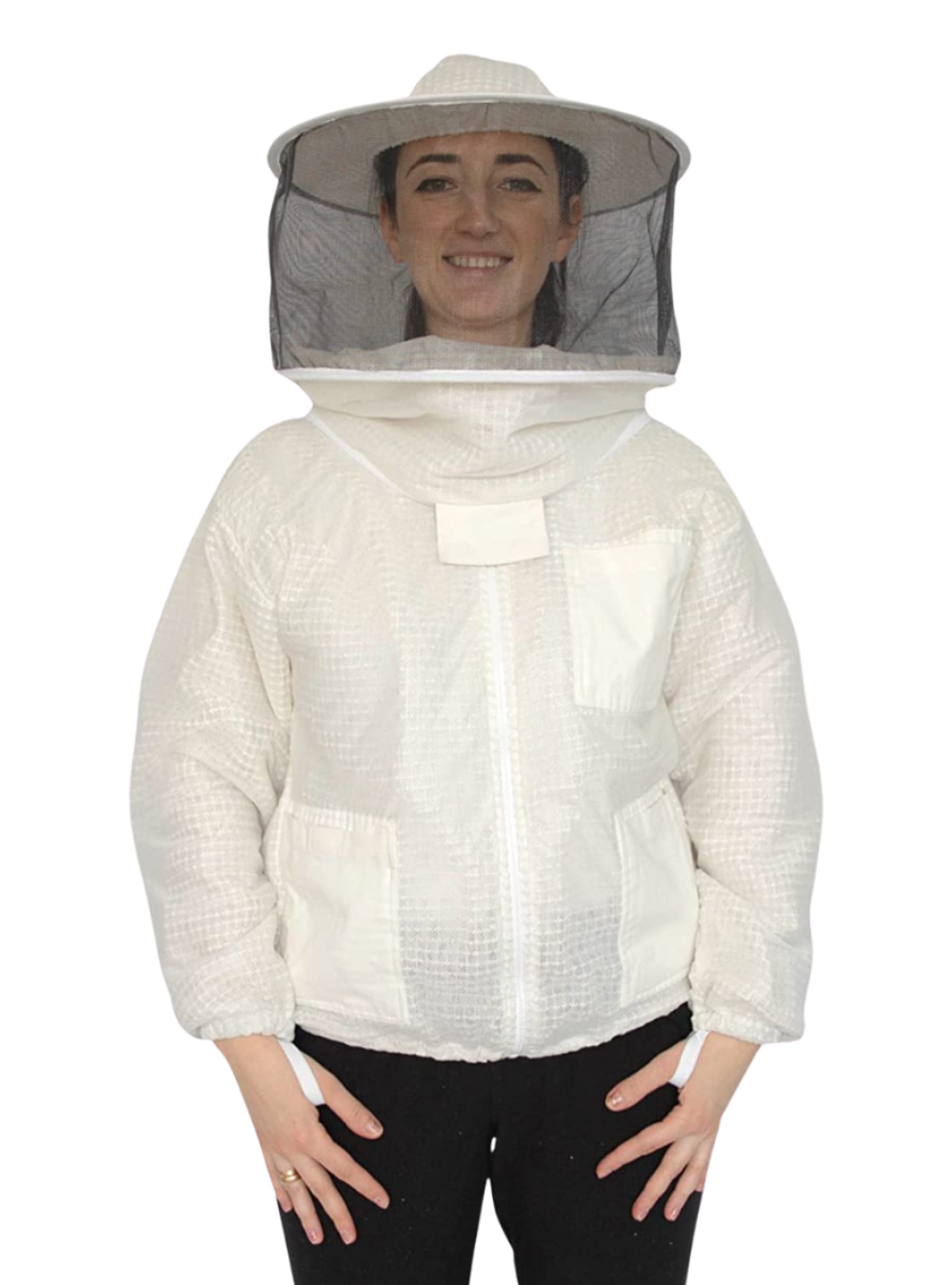  A white 3 Layer Mesh Ultra Vented Beekeeping Jacket with a protective hood
