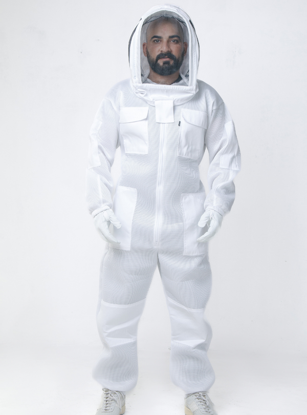 Full coverage AirFlow Pro Beekeeping Suit with mesh face shield and multiple pockets.
