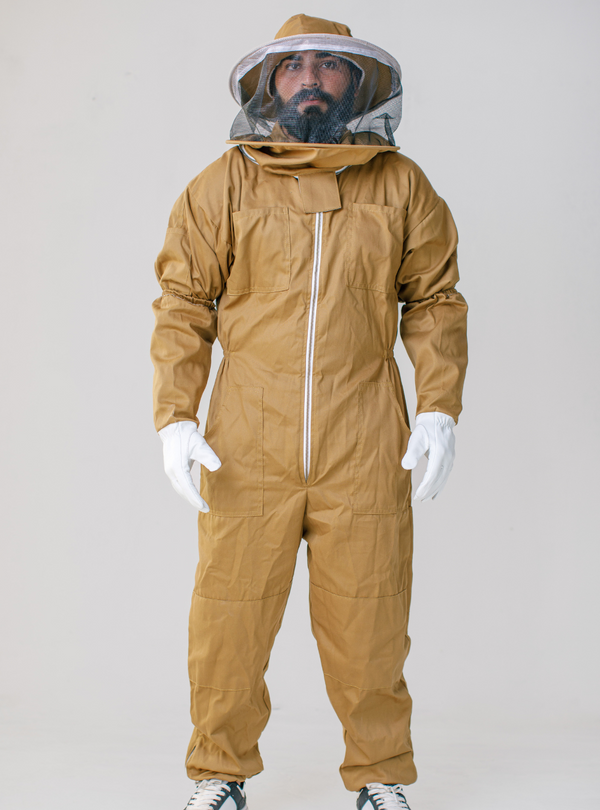 Brown Cotton Apiarist Outfit incorporates a Ventilated Fencing veil, zippered front closure and double-stitched construction for durability