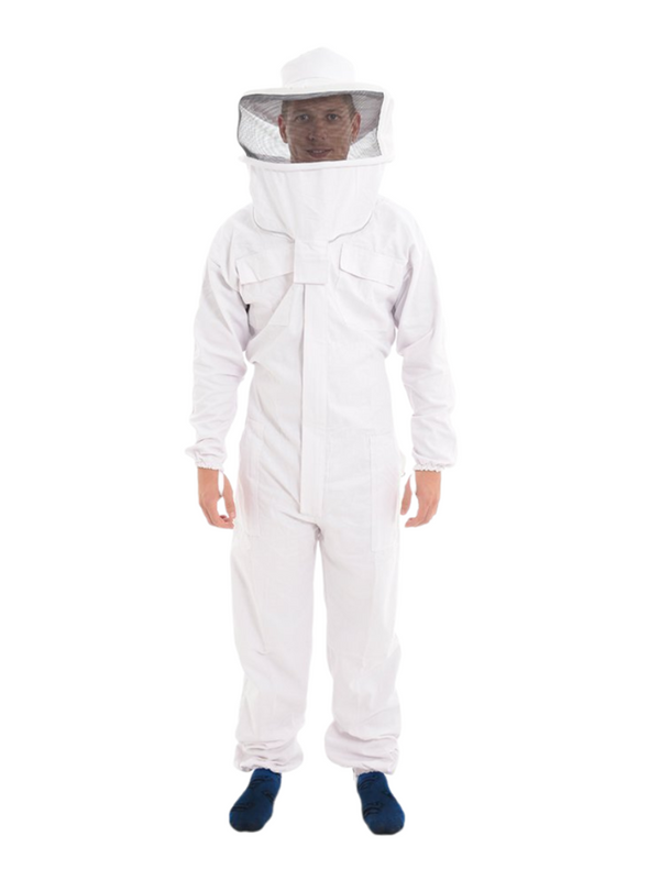 Double Upper Pocket Beekeeper Suit-Cotton Front equipped with Fencing veil, elastics cuffs and light weighted breathable cotton fabric.