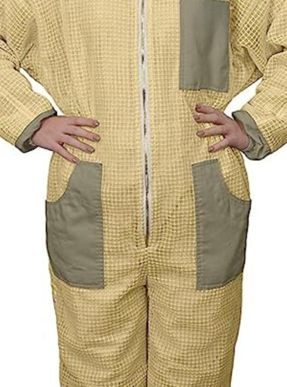 Closeup of Sting Prof Beekeeping Suit featuring multiple pockets, elastic cuff insuring your ease during Beekeeping tasks
