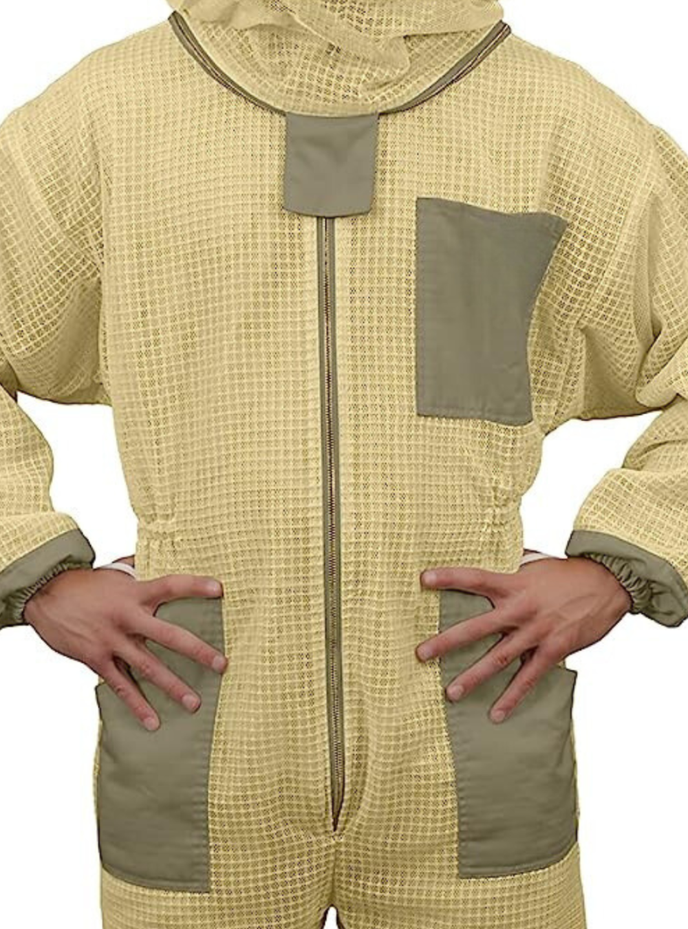 Closeup of Sting Prof Beekeeping Suit featuring multiple pockets, elastic cuff insuring your ease during Beekeeping tasks.