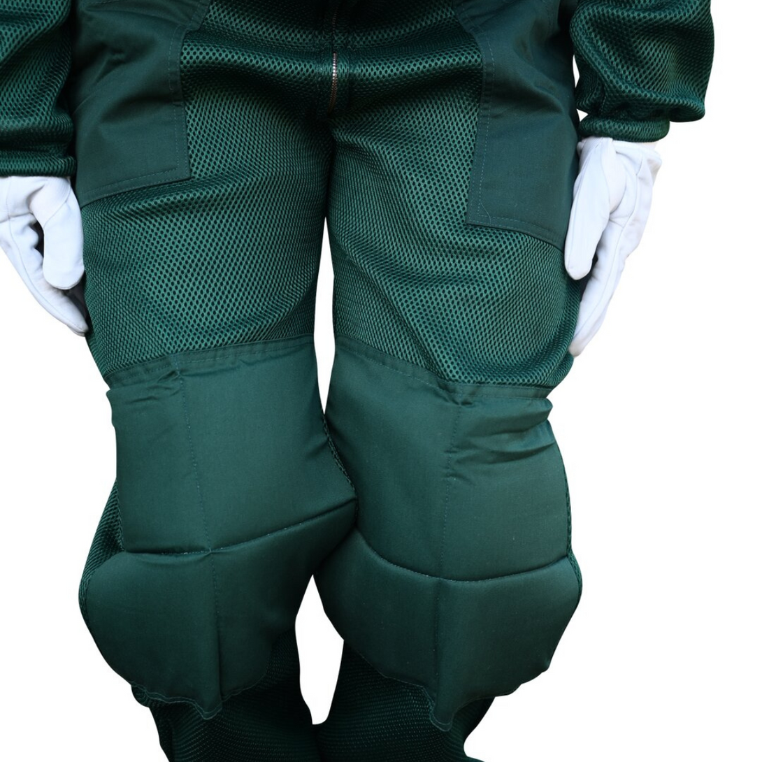 Green Foam Mesh Ventilated Bee Suit offering a comprehensive look at its protective attributes from different angles