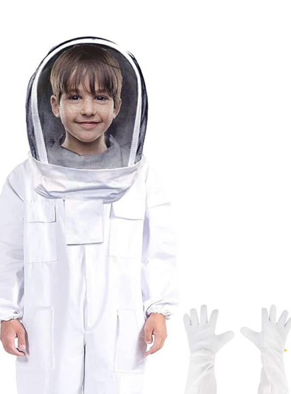 Buzzy Buddies: Custom Made Children's Bee Suit incorporating comfortable Fencing veil and matching Gloves of required size.