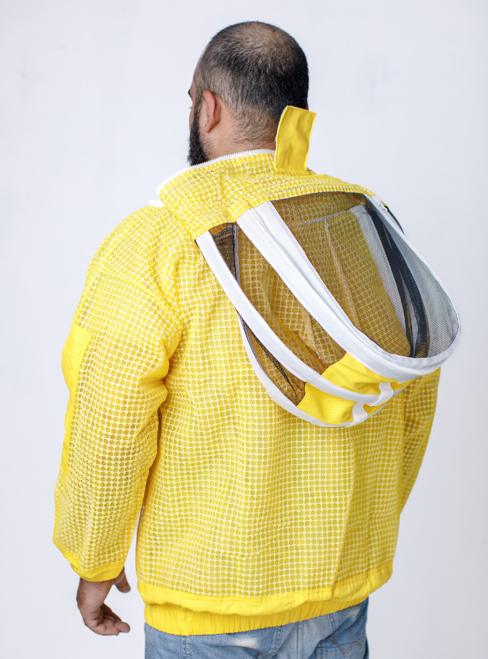 Yellow Beekeeping Ventilated Jacket with a detachable Fencing veil back look