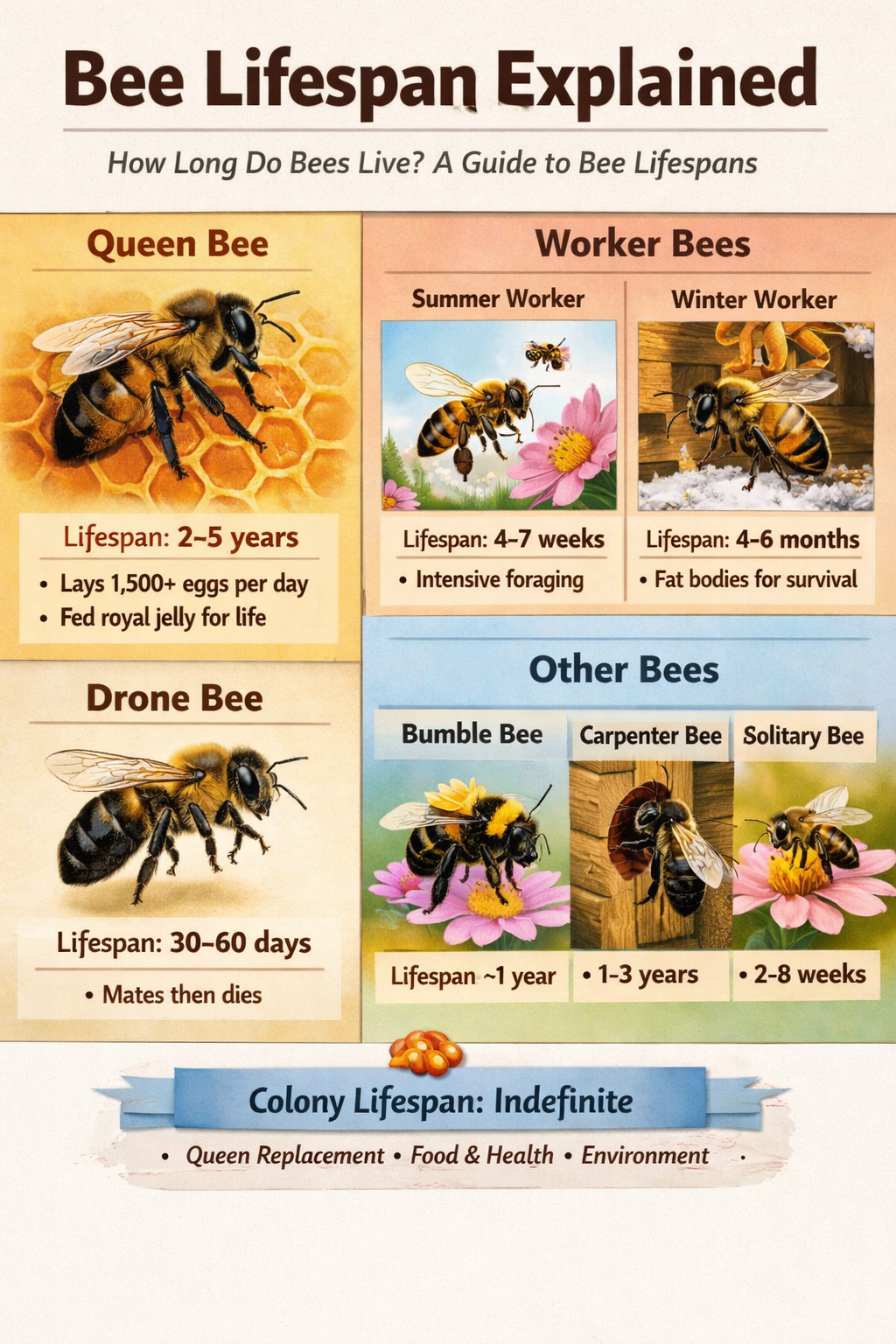 Bee Lifespan Explained: Queen, Worker, and Drone Bees